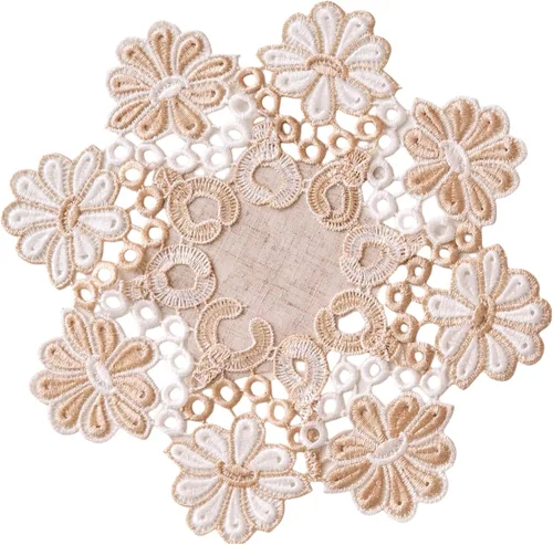 Miniatura 10 de Manteles europeos de encaje jacquard antiguo, pequeño, de lino bordado de granja, bufanda, mantel rústico (forma de flor, diámetro de 15.7 pulgadas)
