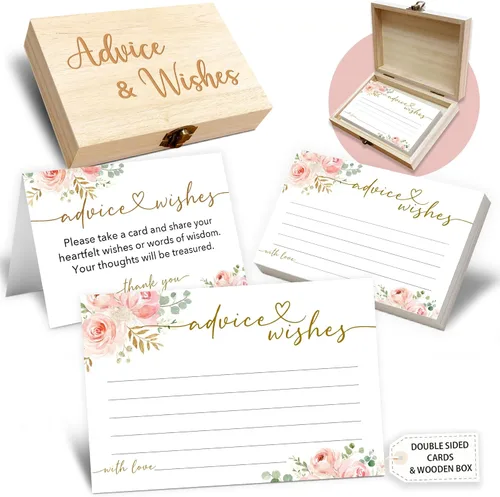 Miniatura 11 de Caja de tarjetas de consejos y deseos, 50 tarjetas de consejos de cumpleaños, boda, baby shower, caja de buenos deseos para fiesta de cumpleaños