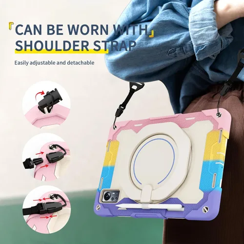 Miniatura 7 de Funda de silicona para tablet Xiaomi Mi Pad 5 Pro de 12.4 pulgadas, a prueba de golpes con soporte para lápices, correa para el hombro, soporte