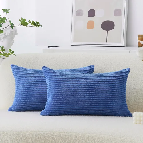 Miniatura 44 de Home Brilliant Fundas de almohada decorativas de terciopelo a rayas de 12 x 20 pulgadas, rectangular, 12 x 20 pulgadas, color azul marino