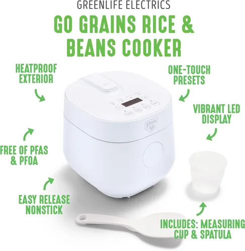Miniatura 3 de GreenLife Olla Digital para Arroz y Frijoles, 2 Tazas Sin Cocinar/4 Tazas Cocidas, Olla de Cerámica Antiadherente Extraíble Libre de PFAS