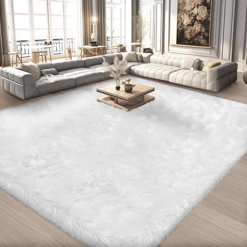 Miniatura 51 de Ciicool Alfombras de Piel de Oveja Sintética Suaves Alfombra de Piel Sintética Suave Beige Alfombra Esponjosa Funda para Silla y Sofá Alfombra