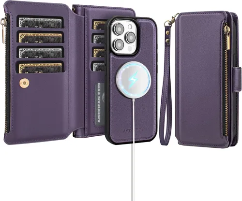 Miniatura 26 de Antsturdy Compatible con iPhone 15 Pro Max Funda Cartera para Mujeres【Bloqueo RFID】Funda de Teléfono Cruzada de Cuero PU con Cremallera y Correa