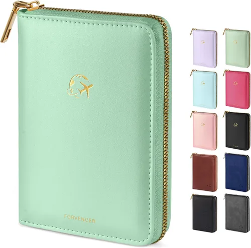 Miniatura 15 de Forvencer Funda para pasaporte con cierre de cremallera seguro, cartera de pasaporte premium para viajes, bonita funda de tarjeta de bloqueo RFID
