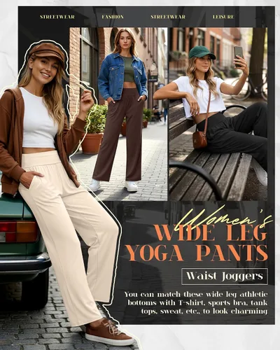 Miniatura 25 de Neer - Conjunto de 3 pantalones de yoga de pierna ancha para mujer - Pantalones deportivos cómodos, holgados, de cintura alta y casuales