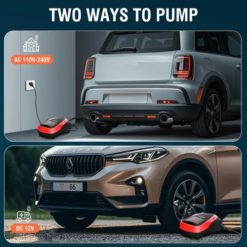 Miniatura 2 de Inflador de neumáticos, compresor de aire portátil, bomba de aire CC/CA para neumáticos de automóvil de 12 V CC y otros inflables en casa 110 V CA