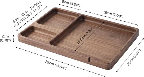 Miniatura 6 de Bandeja de valet de madera de nogal, organizador de mesita de noche para hombres, papá, bandeja Edc Catch All con ranura para cable