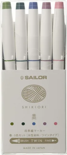 Sailor 25-5101-001 - Bolígrafo estilográfico a base de agua, marcador tejido Four Seasons, resorte, juego de 5 colores