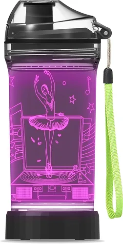 YuanDian Botella de agua para niños con luz LED 3D - 14 onzas Tritan libre de BPA ecológica - 7 colores luz tazas de bebida geniales, regalo para