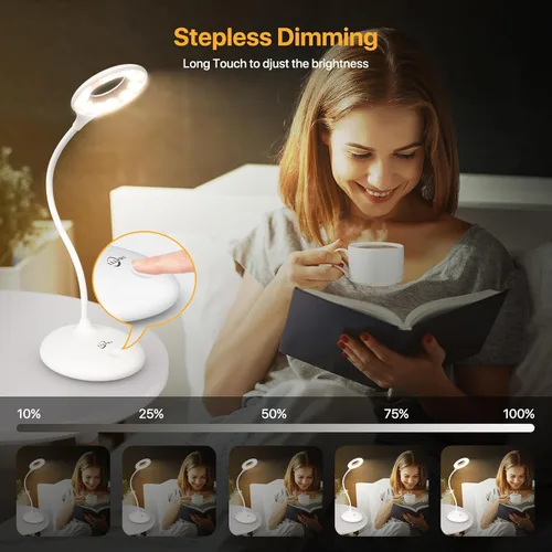 Miniatura 3 de Lámpara de escritorio recargable inalámbrica con 3 modos de color, control táctil, lámpara de mesa de 30 LED, luz de lectura de atenuación continua