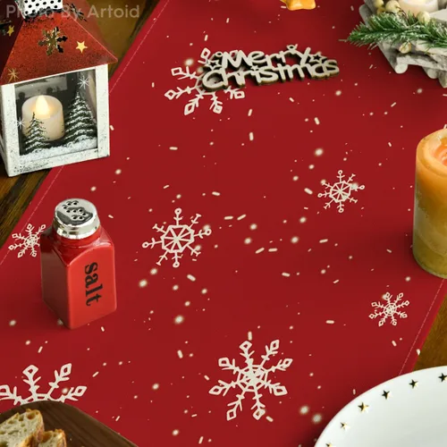 Miniatura 3 de Artoid Mode Camino de Mesa de Invierno Rojo Muñeco de Nieve Copo de Nieve Let it Snow, Decoración de Mesa de Cocina Comedor de Temporada Navideña
