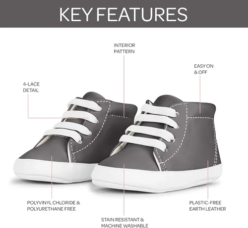 Miniatura 3 de JuJuBe - Zapatos de bebé de silicona para bebés, cuero vegano, Eco Steps Sneaks