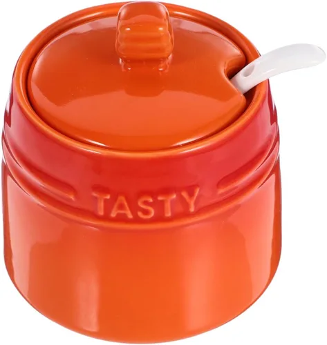Kichvoe Tarro de condimento de cerámica con cuchara de 2.24 pulgadas de porcelana para sal y azúcar para encimera de cocina, contenedor de