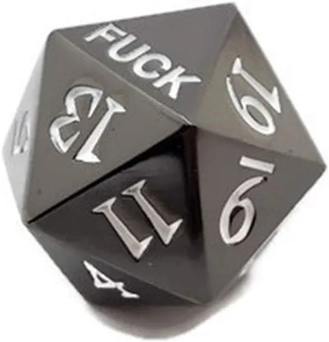 Miniatura 3 de Juego de dados de metal D20 Fuck Critical Fail F de 20 caras DND Negro Gunmetal Número de color para juegos de rol Dungeons and Dragons D&D