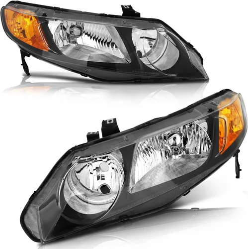 Conjunto de faros delanteros para Honda Civic Sedan 4 puertas 2006-2011 carcasa negra reflector ámbar lente transparente conductor y pasajero lado
