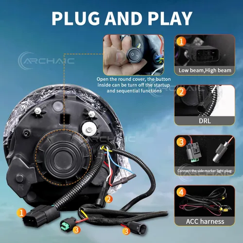 Miniatura 7 de Archaic Faros delanteros compatibles con Mini Coopers R50 R52 R53 2001-2007, luces delanteras W señales de giro secuenciales, animación DRL, par