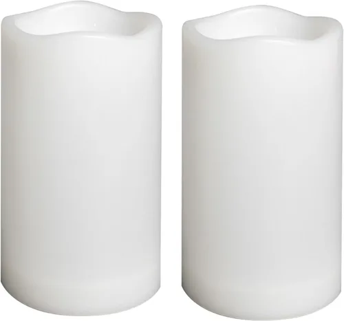 Miniatura 22 de 4 velas LED escalonadas sin flama, de pilas, impermeables, para exteriores, con temporizador, luz nocturna parpadeante de resina plástica