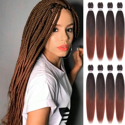 Miniatura 41 de Liang Dian Cabello Trenzado Preestirado Ombre de 12 Pulgadas, 8 Paquetes de Trenzas de Ganchillo Sintéticas, Ajuste con Agua Caliente, Extensiones