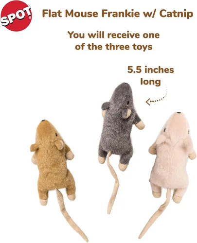 Miniatura 2 de SPOT Ratón Plano Frankie con Hierba Gatera - Juguetes para Gatos, Ratones de Peluche con Hierba Gatera y Sonido de Crujido, Tamaño Perfecto