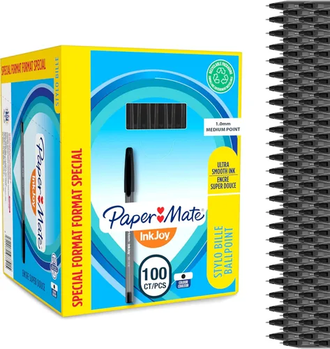 Paper Mate InkJoy 100ST - Bolígrafos de punta media (0.039 pulgadas), color negro, 100 unidades