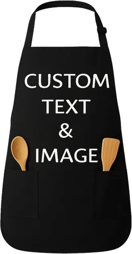 Miniatura 10 de Delantal personalizado con nombre o logotipo personalizado, cuello ajustable, 2 bolsillos, mezcla de algodón de fácil cuidado