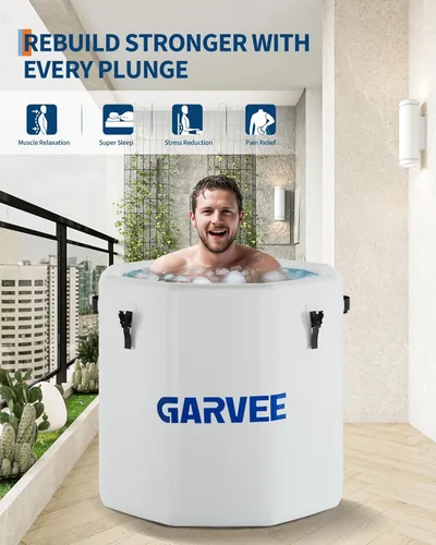 Miniatura 4 de GarveeTech Bañera de hielo para atletas, compatible con enfriadores de agua, bañera inflable de inmersión fría de 186 galones con tapa aislada