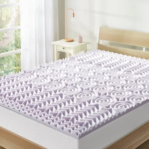 Mellow Cubrecolchón de espuma viscoelástica de 5 zonas de 1.5 pulgadas, infusión calmante de lavanda, tamaño matrimonial