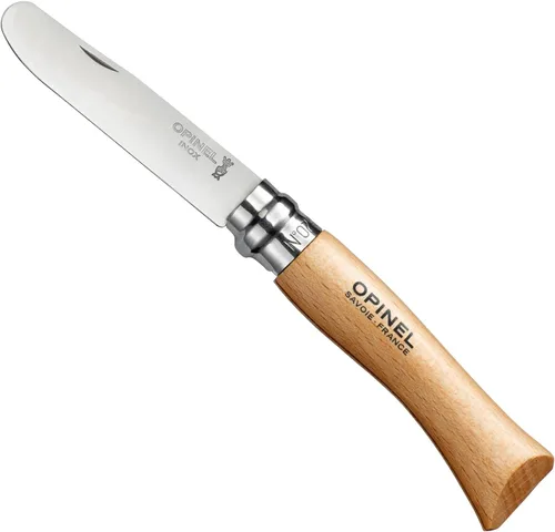 Opinel Mi primer Opinel Nº 7 de acero inoxidable para niños, cuchillo de bolsillo plegable con punta redondeada de seguridad Natural