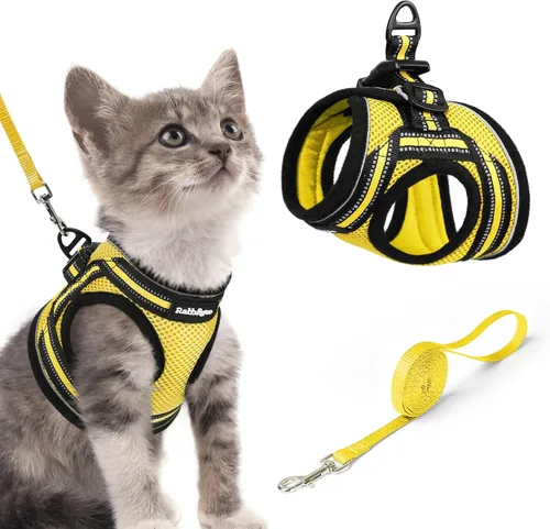 Miniatura 43 de rabbitgoo Juego de arnés y correa para gatos para caminar a prueba de escape, chaleco suave ajustable para gatitos con tira reflectante para gatos