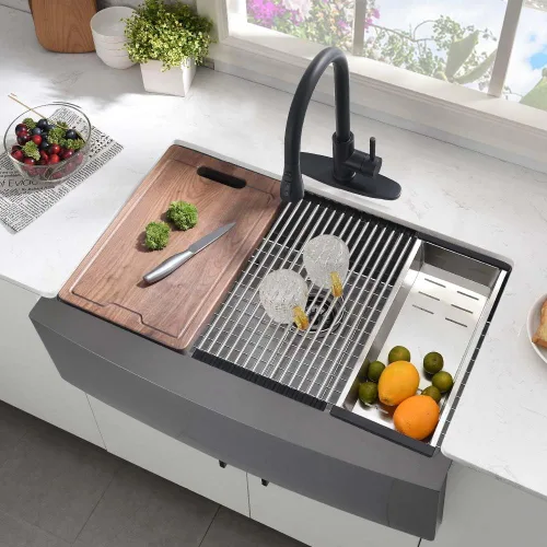 Miniatura 2 de Fregadero negro de 33 pulgadas para cocina de 33 x 21 pulgadas, fregadero de cocina de acero inoxidable negro, estación de trabajo, fregadero
