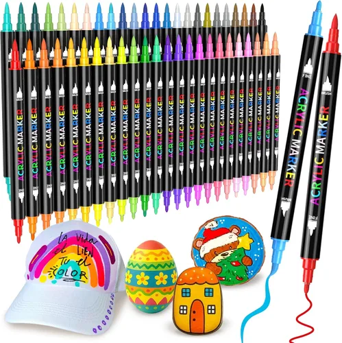 Miniatura 10 de JR.WHITE Juego de 18 rotuladores de pintura acrílica de punta extrafina, punta fina de 0.028 in para decoración de huevos de Pascua, pintura roca