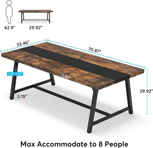 Miniatura 2 de Tribesigns Mesa de comedor para 8 personas, mesa de cocina rectangular de madera de 70.87 pulgadas con marco de metal resistente, mesa de comedor