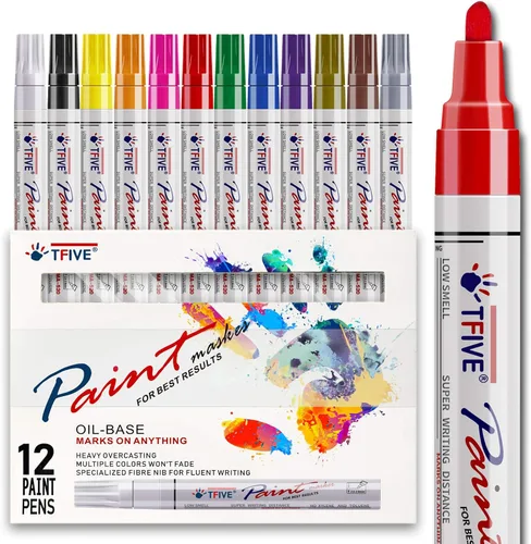Miniatura 9 de TFIVE Rotuladores de pintura que nunca se decoloran, de secado rápido y permanentes, juego de rotuladores impermeables a base de aceite de 18