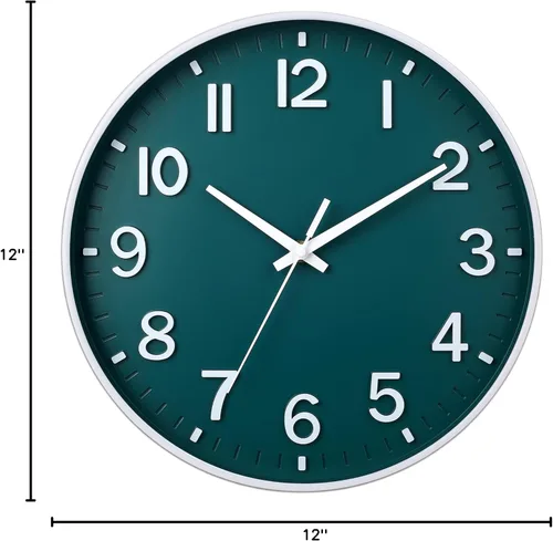 Miniatura 9 de HZDHCLH Reloj de pared verde con pilas, 12 pulgadas, silencioso, sin tictac, moderno, para sala de estar, dormitorio, cocina, oficina, decoración