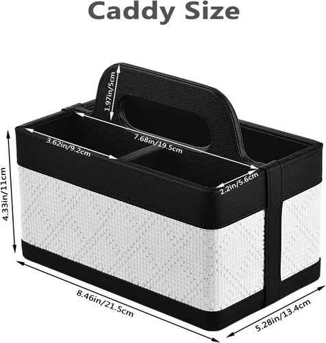 Miniatura 5 de Organizador de Escritorio Caddy con Asa - Soporte Portátil de Cuero PU para Control Remoto - Bolsa de Almacenamiento Tote para Mesita de Noche