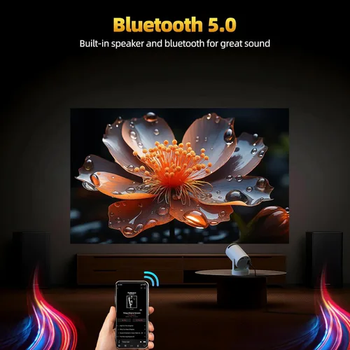 Miniatura 6 de Mini proyector con WiFi y Bluetooth, proyector 4K con altavoz base de sonido de 5 W, proyector portátil para dormitorio, proyector inteligente