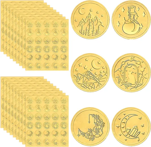 Miniatura 8 de Gersoniel 540 calcomanías de sellos de cera dorada para boda, sobre en relieve, lámina dorada, calcomanías de cera autoadhesivas para tarjetas