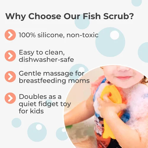 Miniatura 6 de Innobaby, esponja exfoliante de baño inteligente de silicona antimicrobiana con forma de pez., Rosa claro/ fucsia