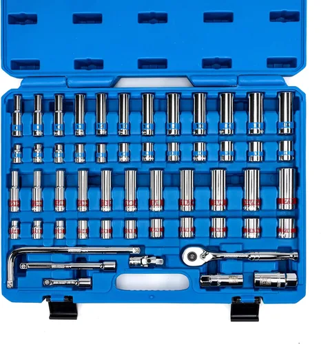 Miniatura 14 de Neiko 02479A - Trinquete de herramientas mecánicas de color de 1/2 pulgada, juego de zócalos, 68 piezas estándar y profundo SAE tamaños de 3/8 a