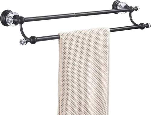 Miniatura 8 de WINCASE Toallero de cristal, toallero ajustable doble negro mate, colgador de toallas de baño, soporte para toallas montado en la pared