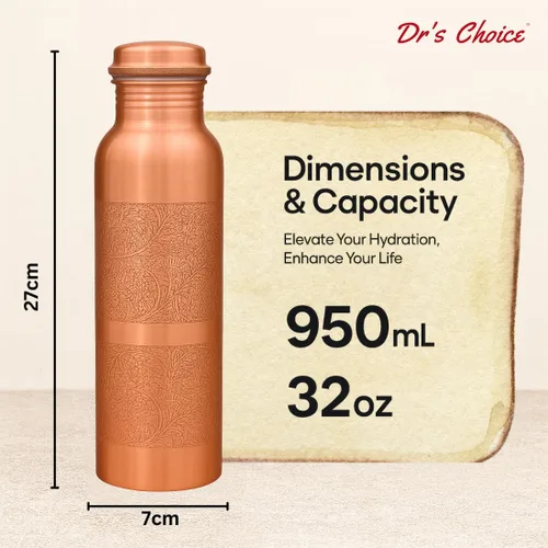 Miniatura 2 de Dr's Choice; By Copperking Botella de agua de cobre para beber 32 onzas Inspirado en ayurvédica, diseño martillado, ecológico, hombres y mujeres
