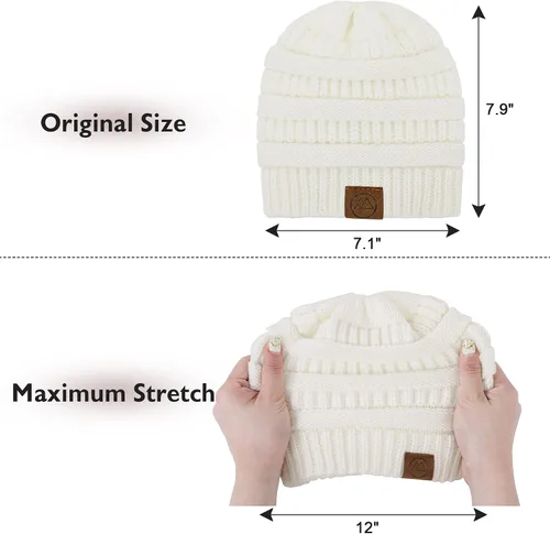 Miniatura 4 de Zando Gorros de punto grueso con forro de satén para mujer, cálidos gorros de invierno para mujer