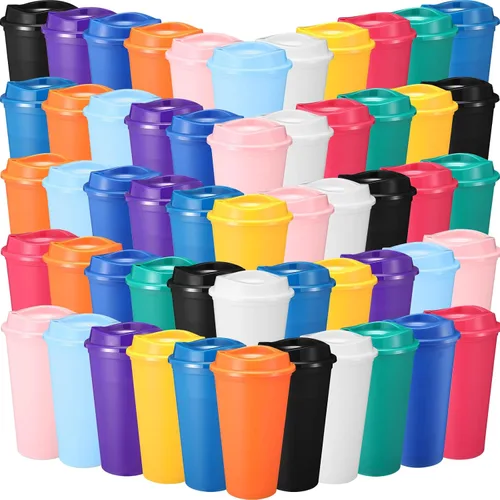 Miniatura 18 de Honeydak Paquete de 30 tazas de café reutilizables de 16 onzas con tapas, botella de agua, taza de viaje para café helado, vasos de té de plástico