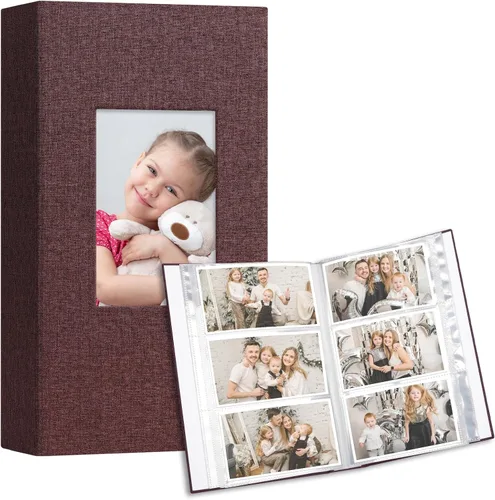 Miniatura 29 de Vienrose Álbum de fotos pequeño de 4 x 6 pulgadas, paquete de 2 mini libros de fotos con cubierta de lino, 26 páginas con capacidad para 52 Azul