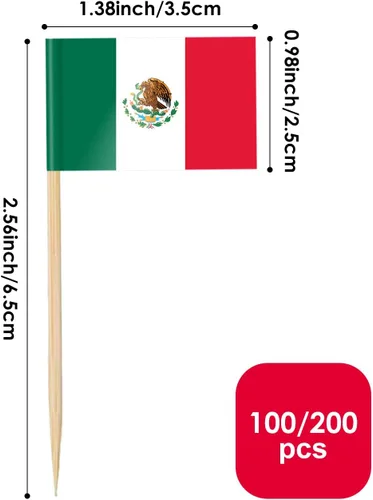 Miniatura 2 de AhfuLife 200 piezas de banderas mexicanas en palillos para decoraciones del Día de la Independencia de México, mini banderas mexicanas, palillos