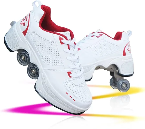 Miniatura 31 de Zapatos de patinaje convertibles para hombres y mujeres, zapatos de paseo automáticos para niños y adultos, patines con doble fila de ruedas, ruedas
