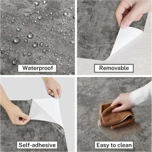 Miniatura 3 de Papel tapiz de hormigón agrietado gris grueso de 12"x79" despegable y adhesivo (Muestra) Impermeable Papel de contacto de cemento gris Vinilo DIY