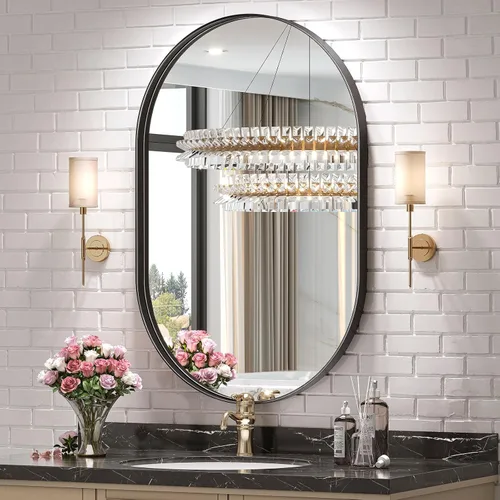 Miniatura 14 de Brightify - Espejo ovalado dorado para tocador de baño de 20x30 pulgadas, espejos de marco de metal dorado para pared, espejo moderno