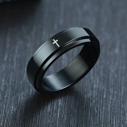 Miniatura 4 de VNOX Cross Christian Ring Stainless Steel Spinner Ring Rotatable Classic Cross Relieving Anxiety Ring for Men Women