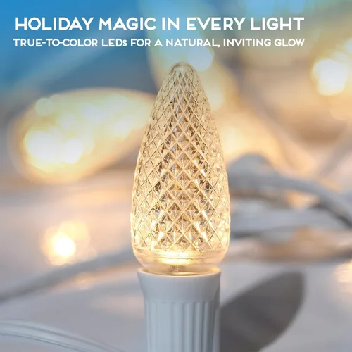 Miniatura 5 de HLO Lighting Juego de 25 bombillas LED de Navidad C9 de color blanco cálido para uso en interiores y exteriores Bombilla de repuesto duradera